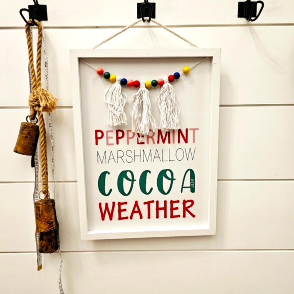 Hot Cocoa bar winter art sign beaded tassel